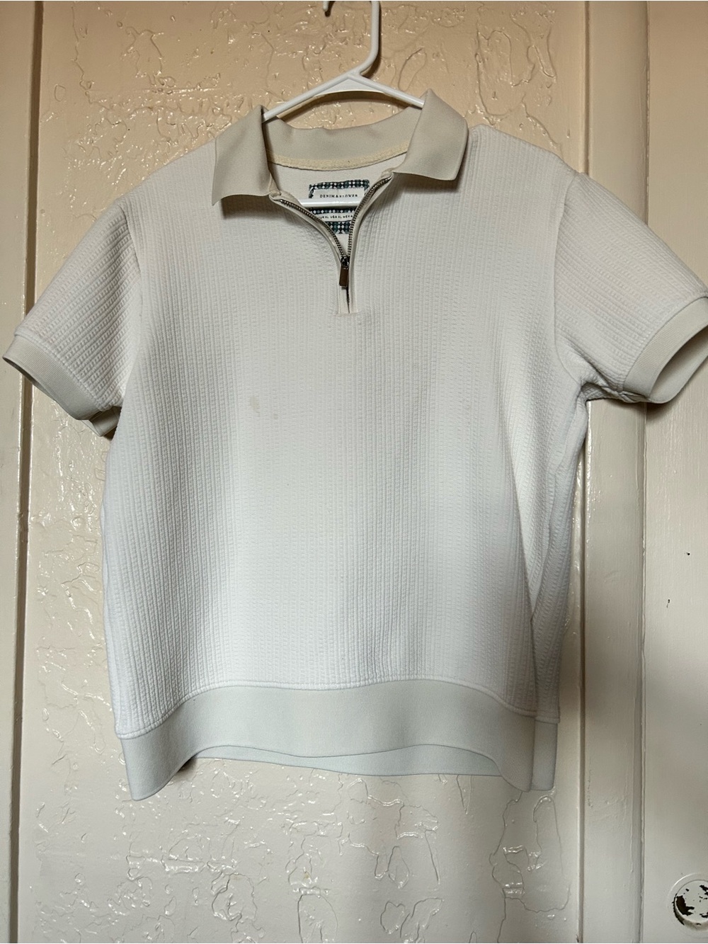 Denim & Flower Cream Short Sleeve Half-Zip Polo
